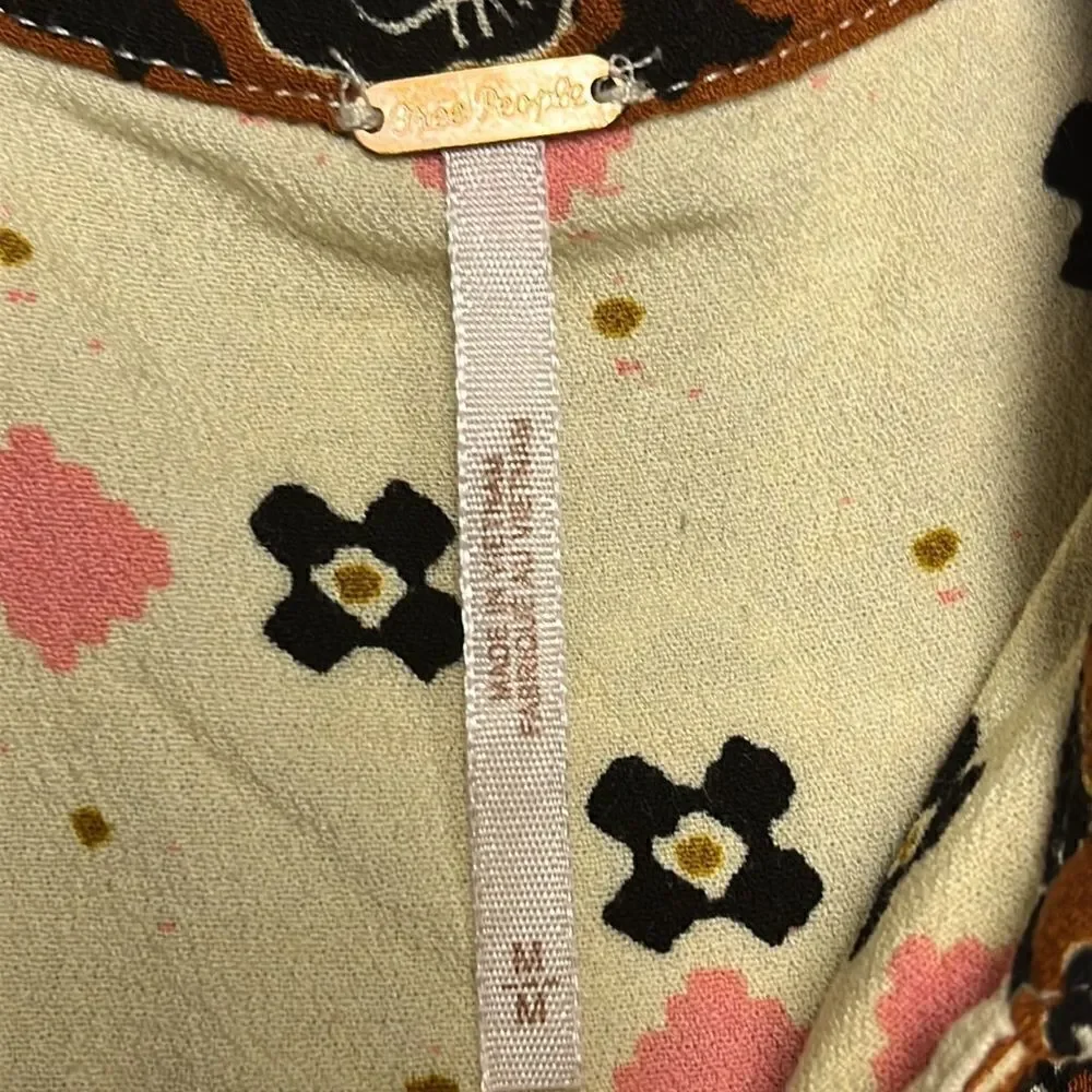 Free People Sleeveless Collared Boho Flowy Key Hole Tank V-Neck Tunic- Medium